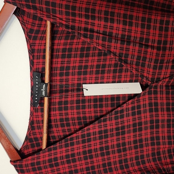 NWTs Sanctuary size 8 deep red front tie tunic dress faux wrap button sleeve - Picture 2 of 9